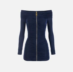 Elisabetta Franchi Mini Dresses|Dresses|Lurex jersey mini-dress with zip Navy