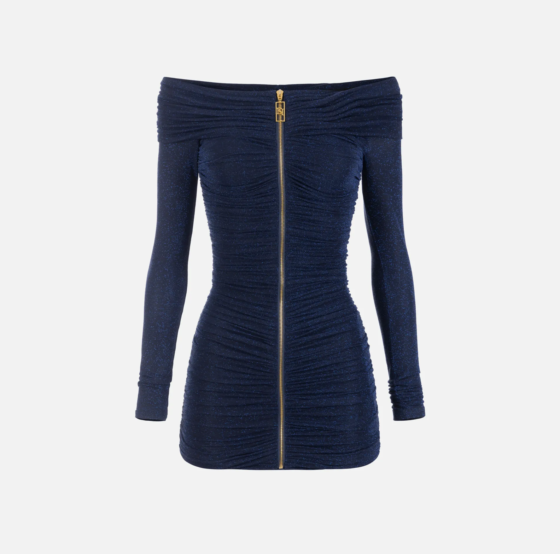 Elisabetta Franchi Mini Dresses|Dresses|Lurex jersey mini-dress with zip Navy