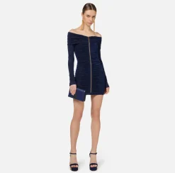 Elisabetta Franchi Mini Dresses|Dresses|Lurex jersey mini-dress with zip Navy