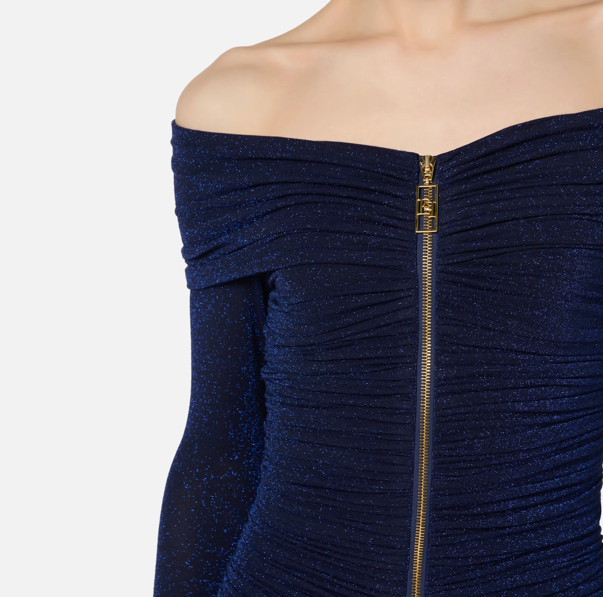 Elisabetta Franchi Mini Dresses|Dresses|Lurex jersey mini-dress with zip Navy