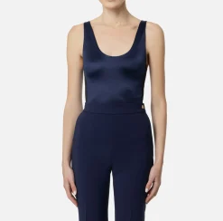 Elisabetta Franchi Top And T-Shirts|Lycra bodysuit with elasticated logoed bands Navy