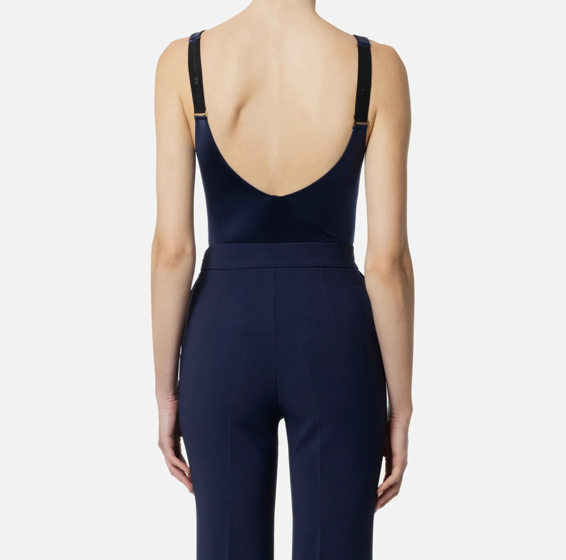 Elisabetta Franchi Top And T-Shirts|Lycra bodysuit with elasticated logoed bands Navy