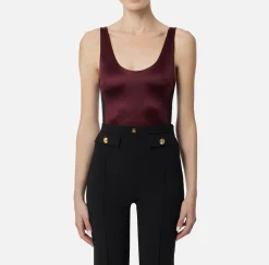 Elisabetta Franchi Top And T-Shirts|Lycra bodysuit with elasticated logoed bands RougeNoir