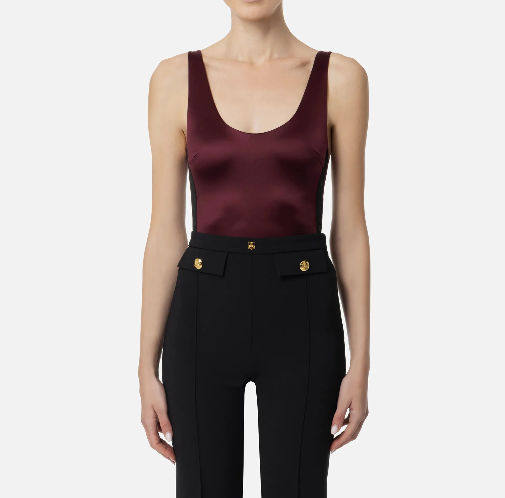 Elisabetta Franchi Top And T-Shirts|Lycra bodysuit with elasticated logoed bands RougeNoir