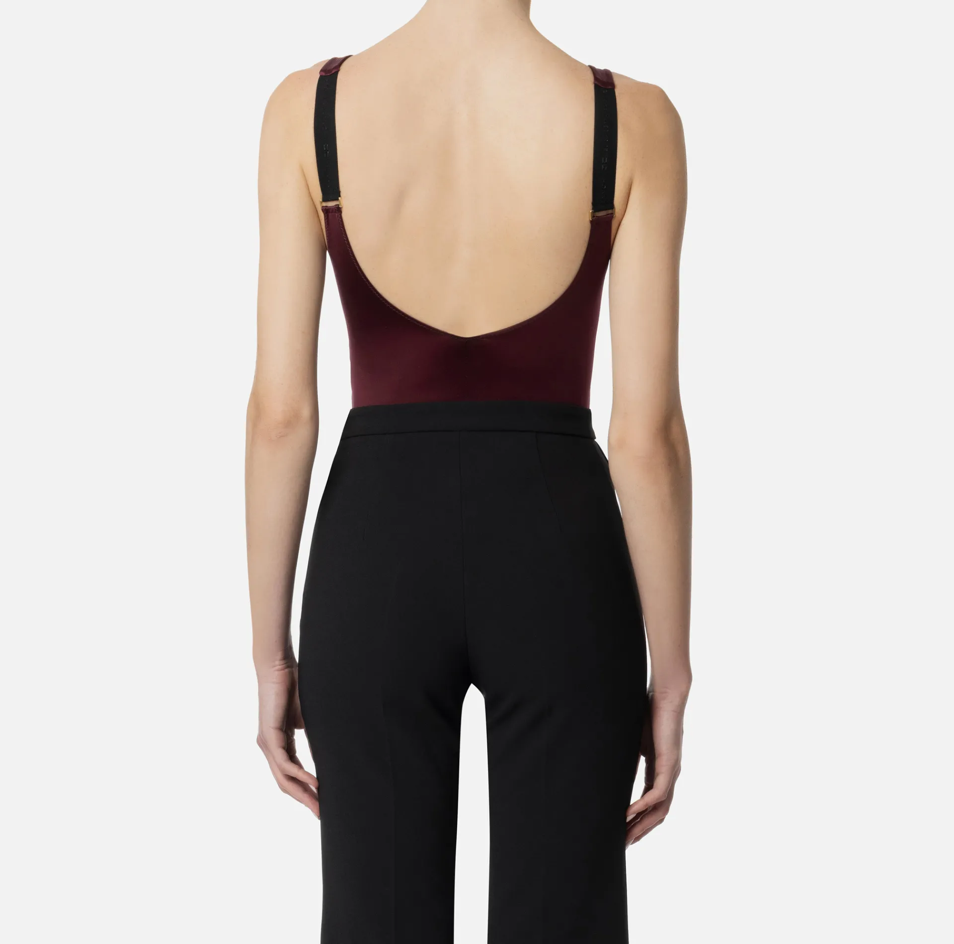Elisabetta Franchi Top And T-Shirts|Lycra bodysuit with elasticated logoed bands RougeNoir