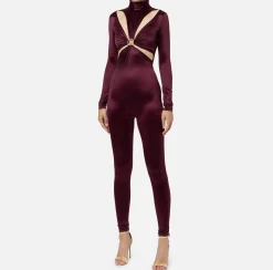 Elisabetta Franchi Jumpsuits|Lycra jumpsuit with cut-out pattern and logo accessory RougeNoir