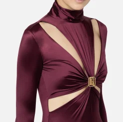 Elisabetta Franchi Jumpsuits|Lycra jumpsuit with cut-out pattern and logo accessory RougeNoir