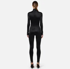 Elisabetta Franchi Jumpsuits|Lycra jumpsuit with cut-out pattern and logo accessory Black