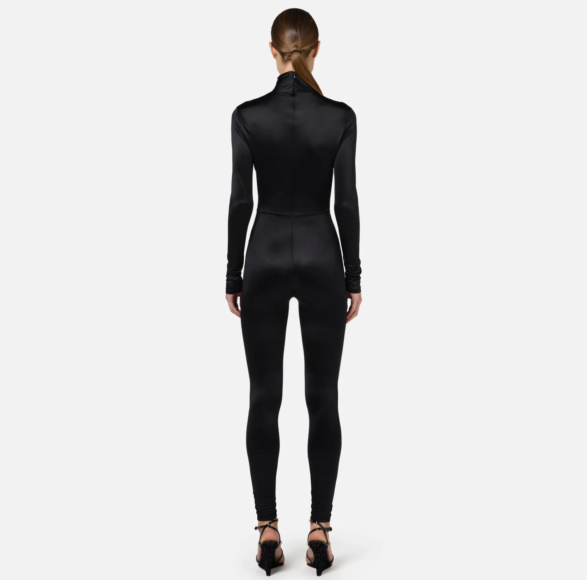 Elisabetta Franchi Jumpsuits|Lycra jumpsuit with cut-out pattern and logo accessory Black