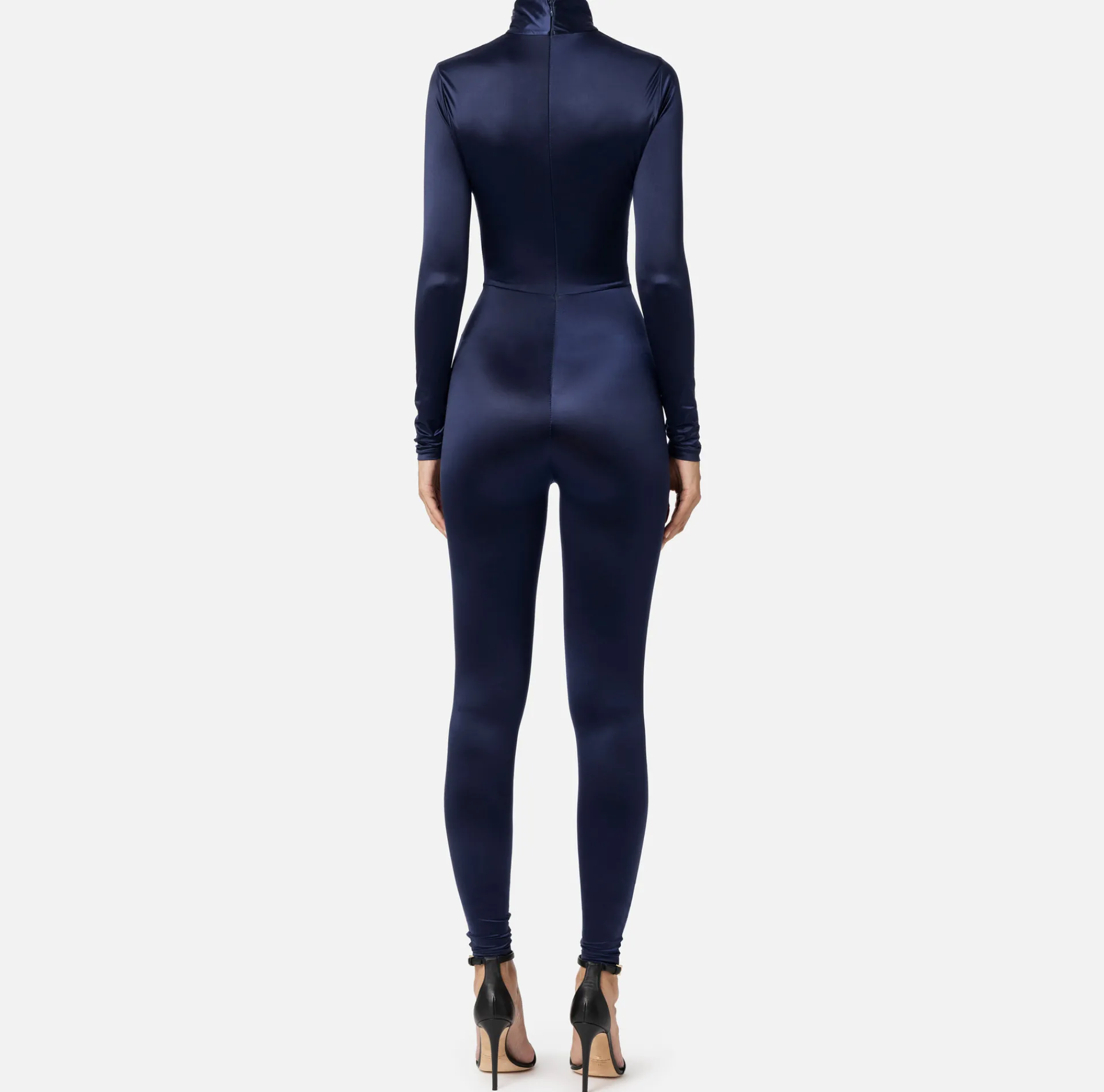Elisabetta Franchi Jumpsuits|Lycra jumpsuit with cut-out pattern and logo accessory Navy