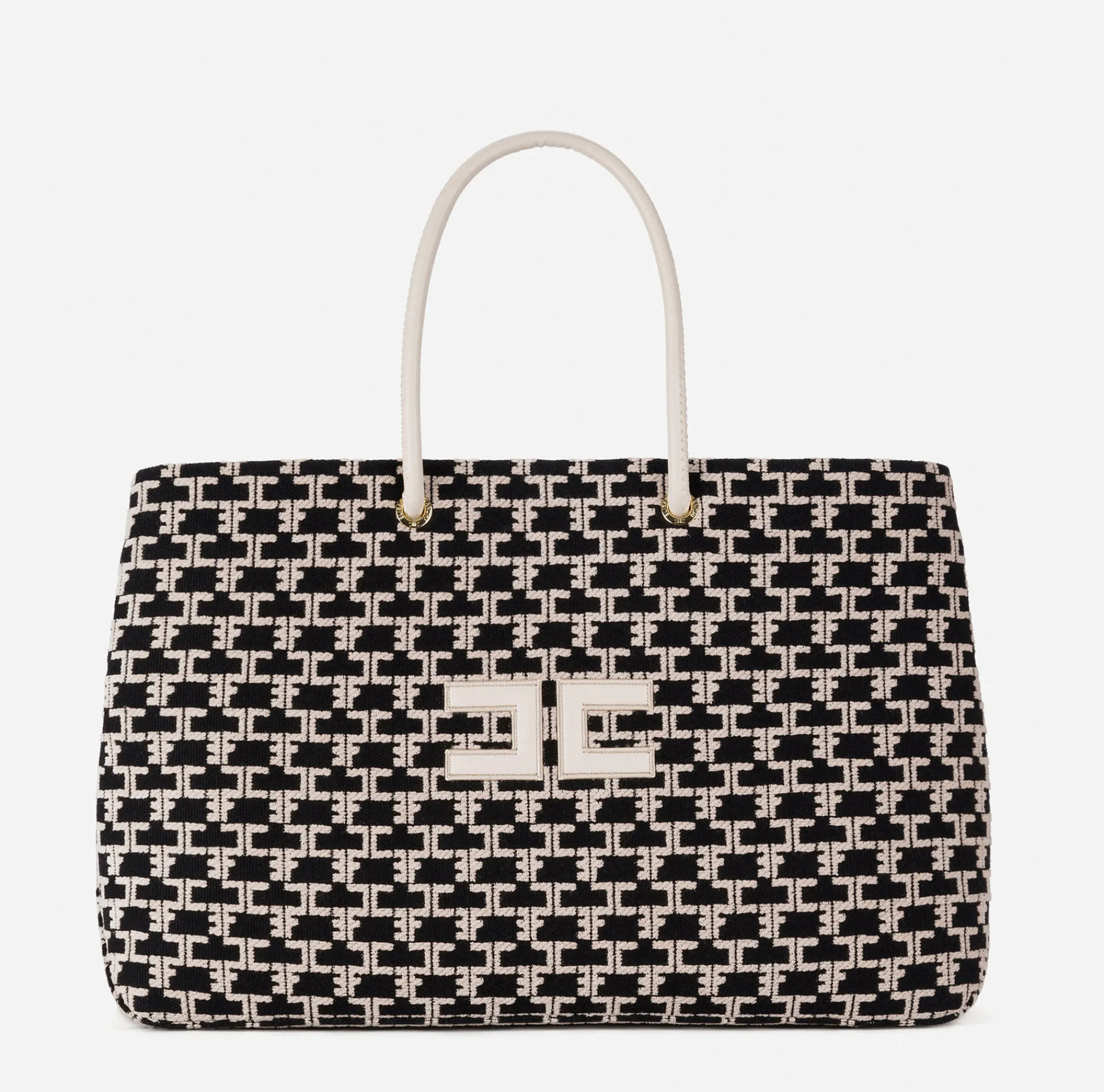 Elisabetta Franchi Shoulder Bags|Madame Monogram Shopper Bag With Logo Black/Butter