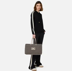 Elisabetta Franchi Shoulder Bags|Madame Monogram Shopper Bag With Logo Black/Butter