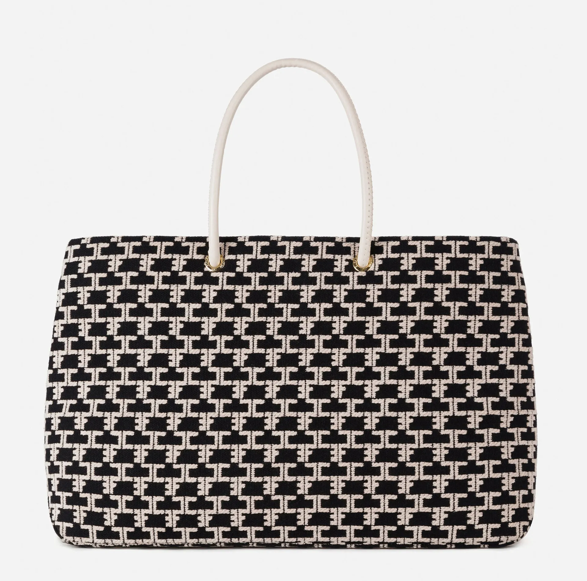 Elisabetta Franchi Shoulder Bags|Madame Monogram Shopper Bag With Logo Black/Butter