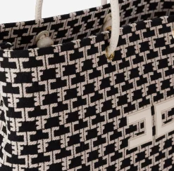 Elisabetta Franchi Shoulder Bags|Madame Monogram Shopper Bag With Logo Black/Butter