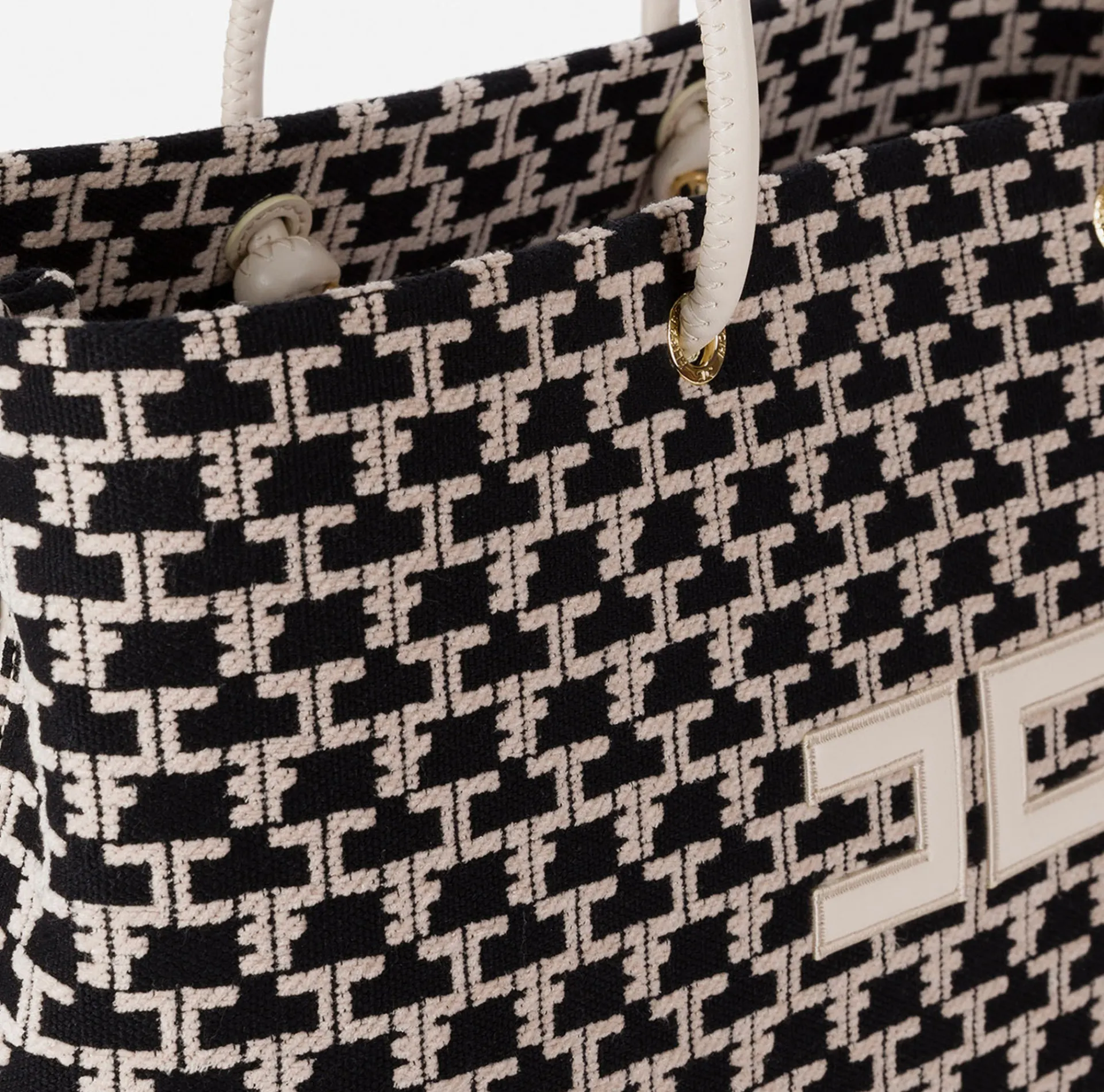 Elisabetta Franchi Shoulder Bags|Madame Monogram Shopper Bag With Logo Black/Butter