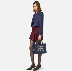 Elisabetta Franchi Handbags|Medium handbag with logo Navy