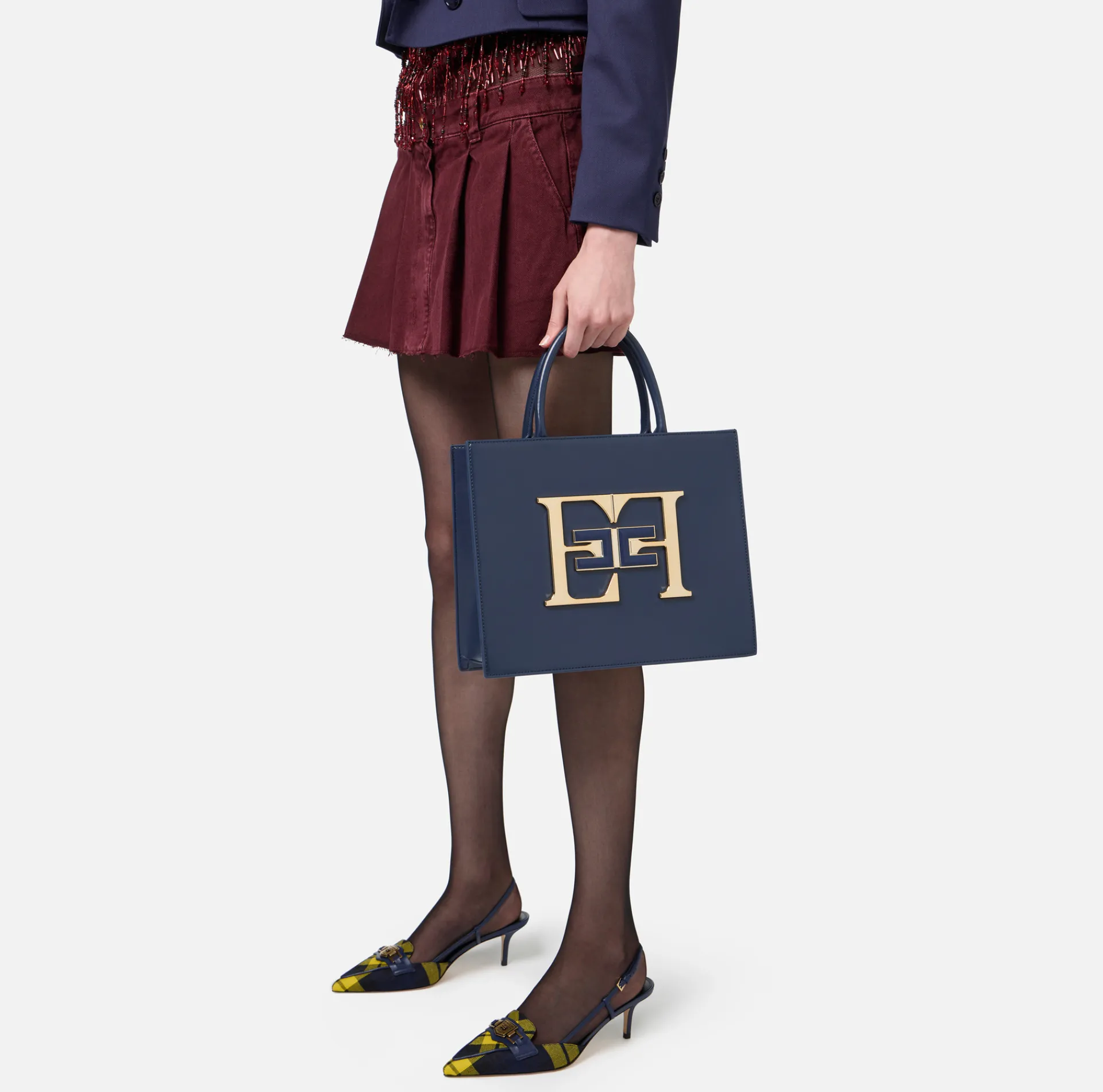 Elisabetta Franchi Handbags|Medium handbag with logo Navy