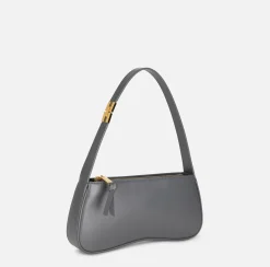 Elisabetta Franchi Shoulder Bags|Medium hobo bag in shiny Nappa leather Steel