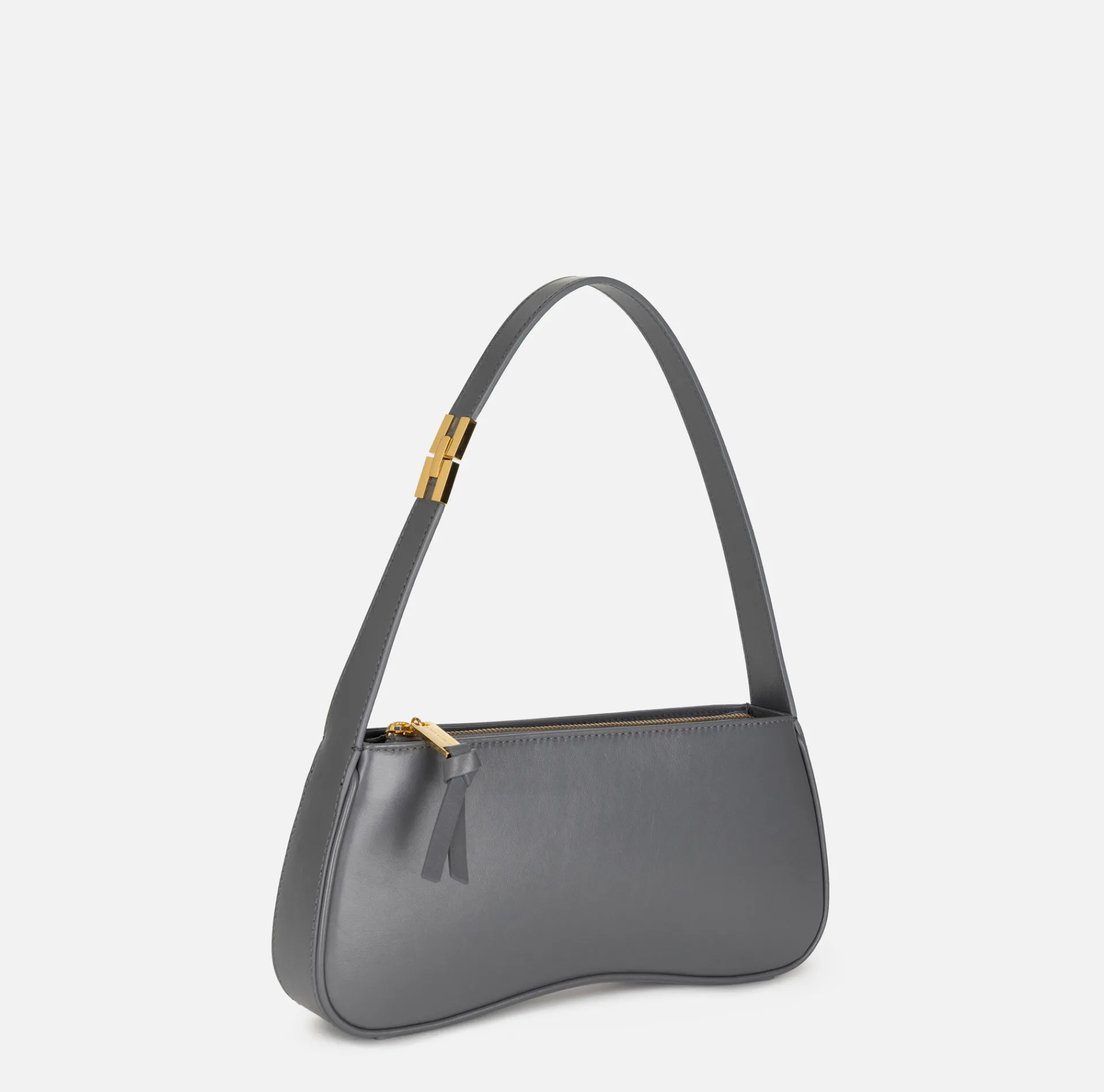 Elisabetta Franchi Shoulder Bags|Medium hobo bag in shiny Nappa leather Steel