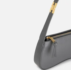Elisabetta Franchi Shoulder Bags|Medium hobo bag in shiny Nappa leather Steel