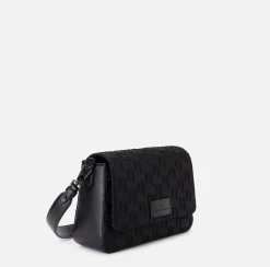 Elisabetta Franchi Shoulder Bags|Medium shoulder bag in embroidered satin Black