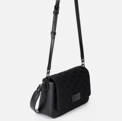 Elisabetta Franchi Shoulder Bags|Medium shoulder bag in embroidered satin Black