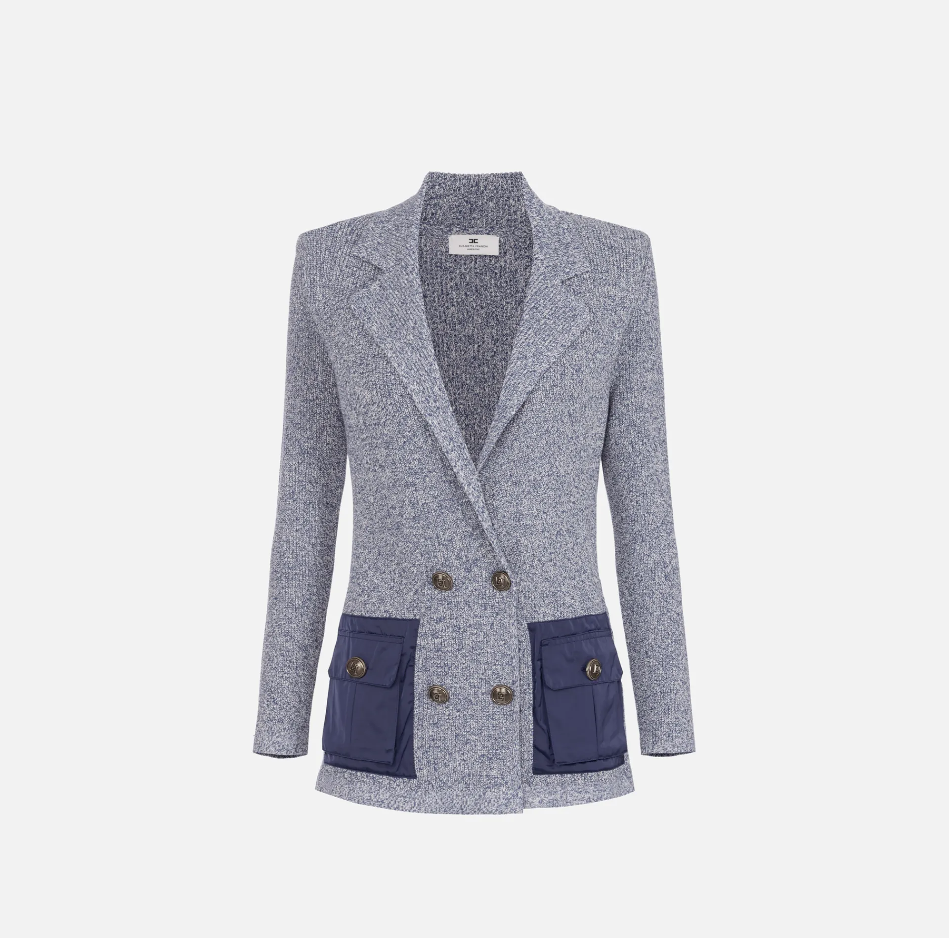 Elisabetta Franchi Jackets And Trench Coats|Knitwear And Sweatshirts|Melange viscose blazer with pockets in technical voile fabric