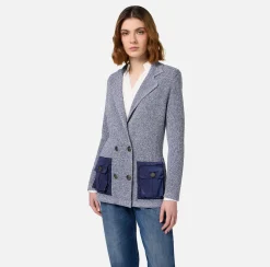 Elisabetta Franchi Jackets And Trench Coats|Knitwear And Sweatshirts|Melange viscose blazer with pockets in technical voile fabric