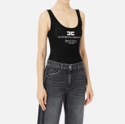 Elisabetta Franchi Top And T-Shirts|Mesh stitch bodysuit in viscose fabric with inlay Black