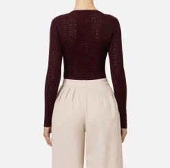 Elisabetta Franchi Top And T-Shirts|Mesh stitch bodysuit in viscose fabric with logo RougeNoir