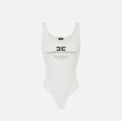 Elisabetta Franchi Top And T-Shirts|Mesh stitch bodysuit in viscose fabric with inlay Ivory