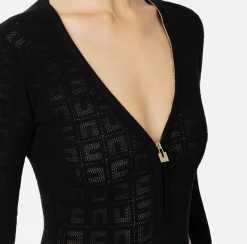 Elisabetta Franchi Top And T-Shirts|Mesh stitch bodysuit in viscose fabric with logo Black