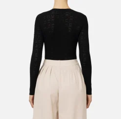 Elisabetta Franchi Top And T-Shirts|Mesh stitch bodysuit in viscose fabric with logo Black