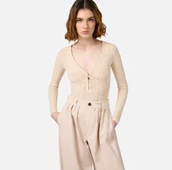Elisabetta Franchi Top And T-Shirts|Mesh stitch bodysuit in viscose fabric with logo Butter