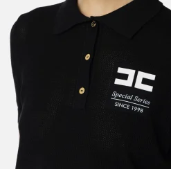 Elisabetta Franchi Knitwear And Sweatshirts|Mesh stitch polo shirt in viscose fabric with inlay Black