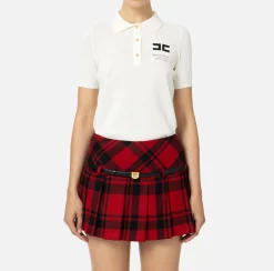 Elisabetta Franchi Knitwear And Sweatshirts|Mesh stitch polo shirt in viscose fabric with inlay Ivory