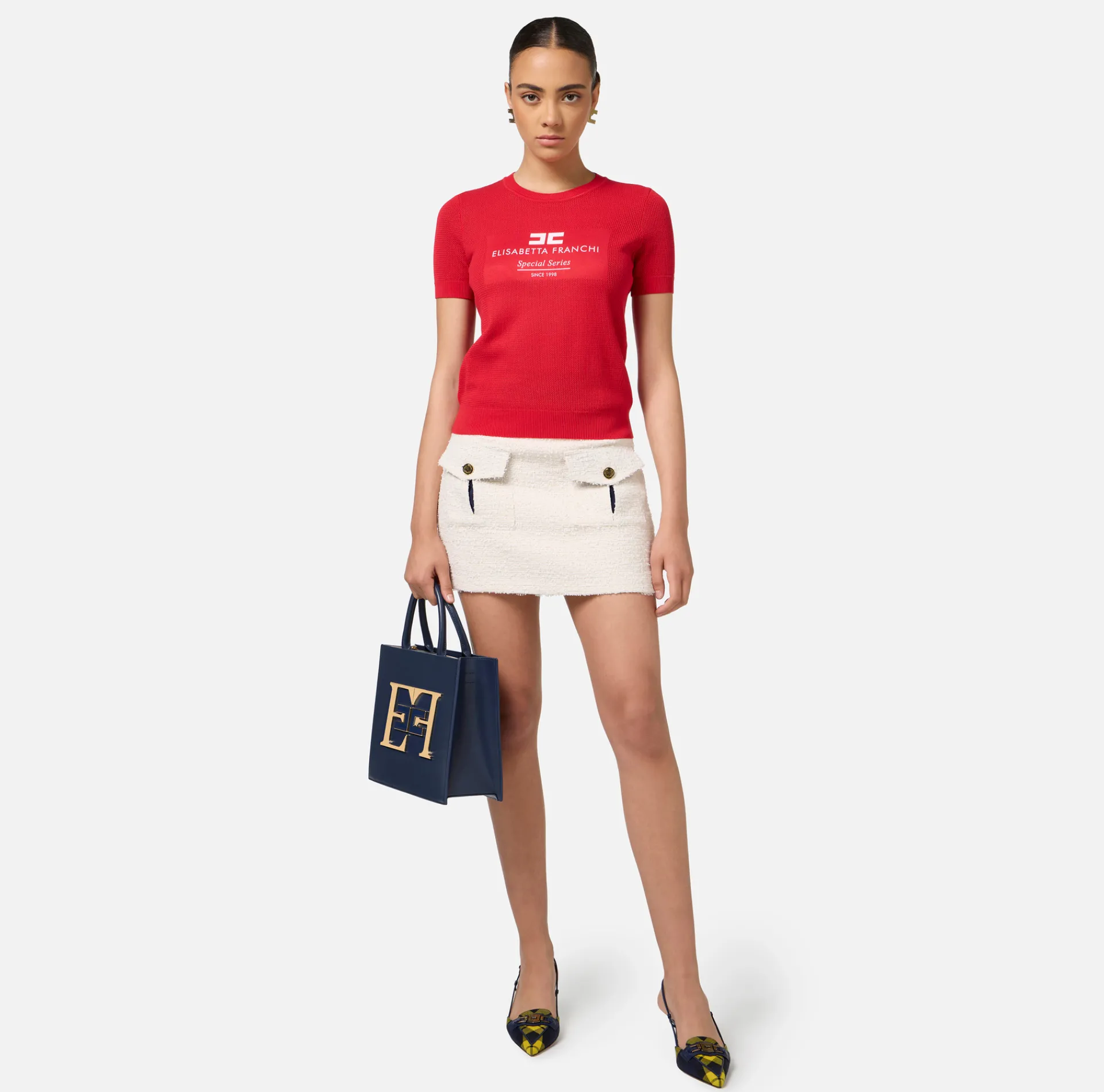 Elisabetta Franchi Knitwear And Sweatshirts|Mesh stitch shirt in viscose fabric with inlay RedPassion