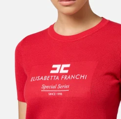 Elisabetta Franchi Knitwear And Sweatshirts|Mesh stitch shirt in viscose fabric with inlay RedPassion