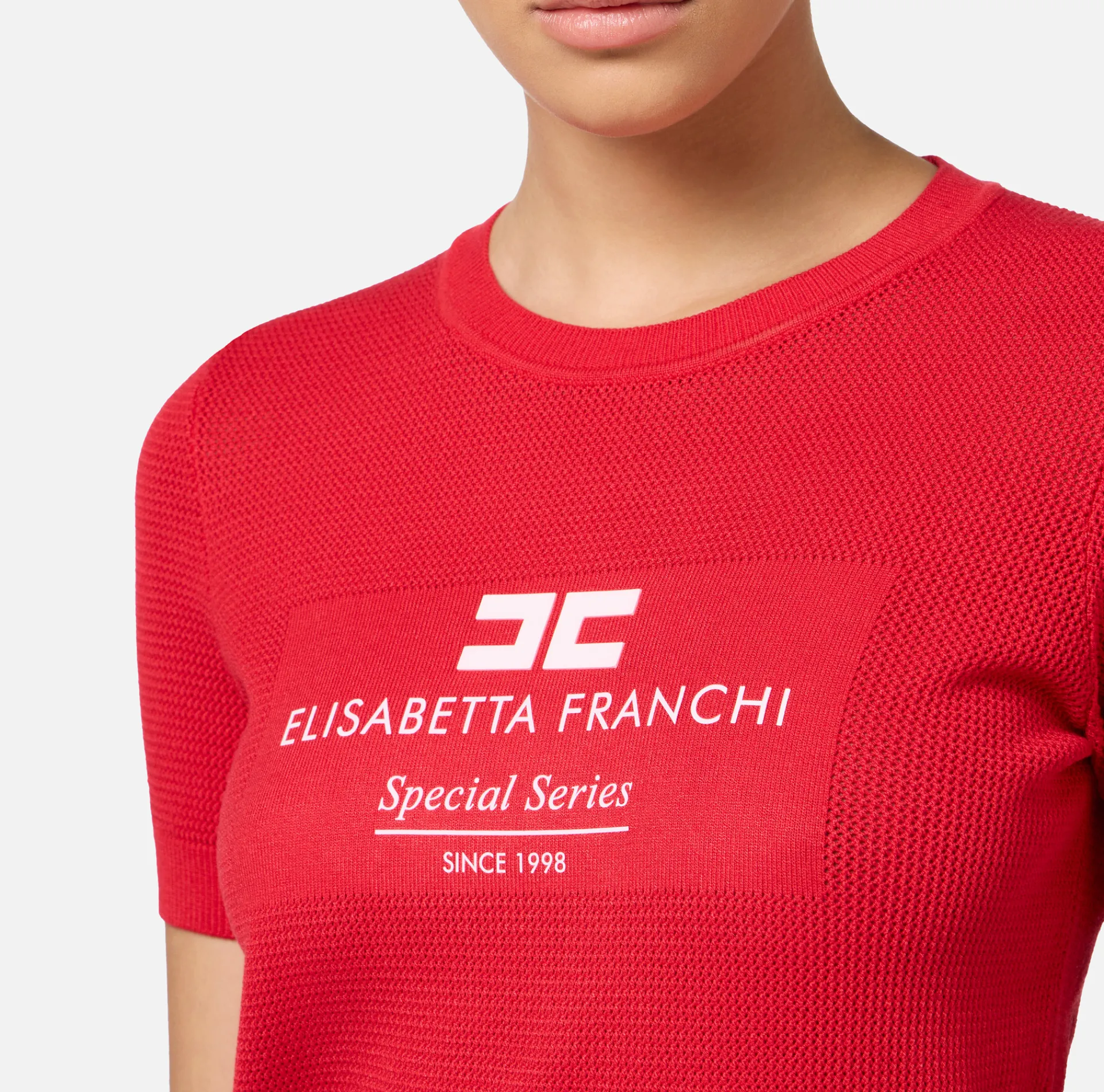 Elisabetta Franchi Knitwear And Sweatshirts|Mesh stitch shirt in viscose fabric with inlay RedPassion