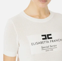 Elisabetta Franchi Knitwear And Sweatshirts|Mesh stitch shirt in viscose fabric with inlay Ivory