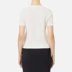Elisabetta Franchi Knitwear And Sweatshirts|Mesh stitch shirt in viscose fabric with inlay Ivory
