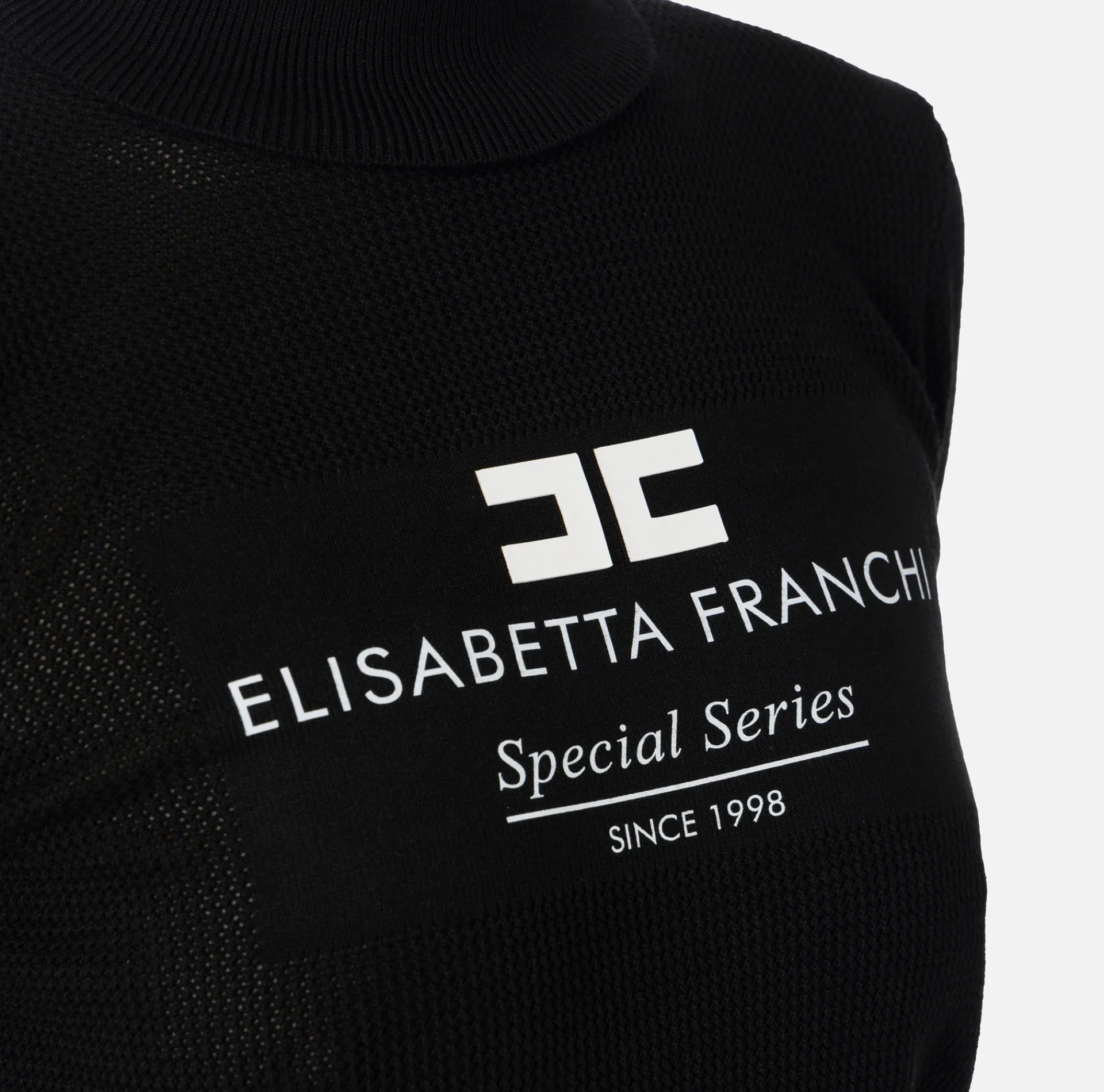 Elisabetta Franchi Knitwear And Sweatshirts|Mesh stitch turtleneck in viscose fabric with inlay Black