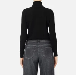 Elisabetta Franchi Knitwear And Sweatshirts|Mesh stitch turtleneck in viscose fabric with inlay Black