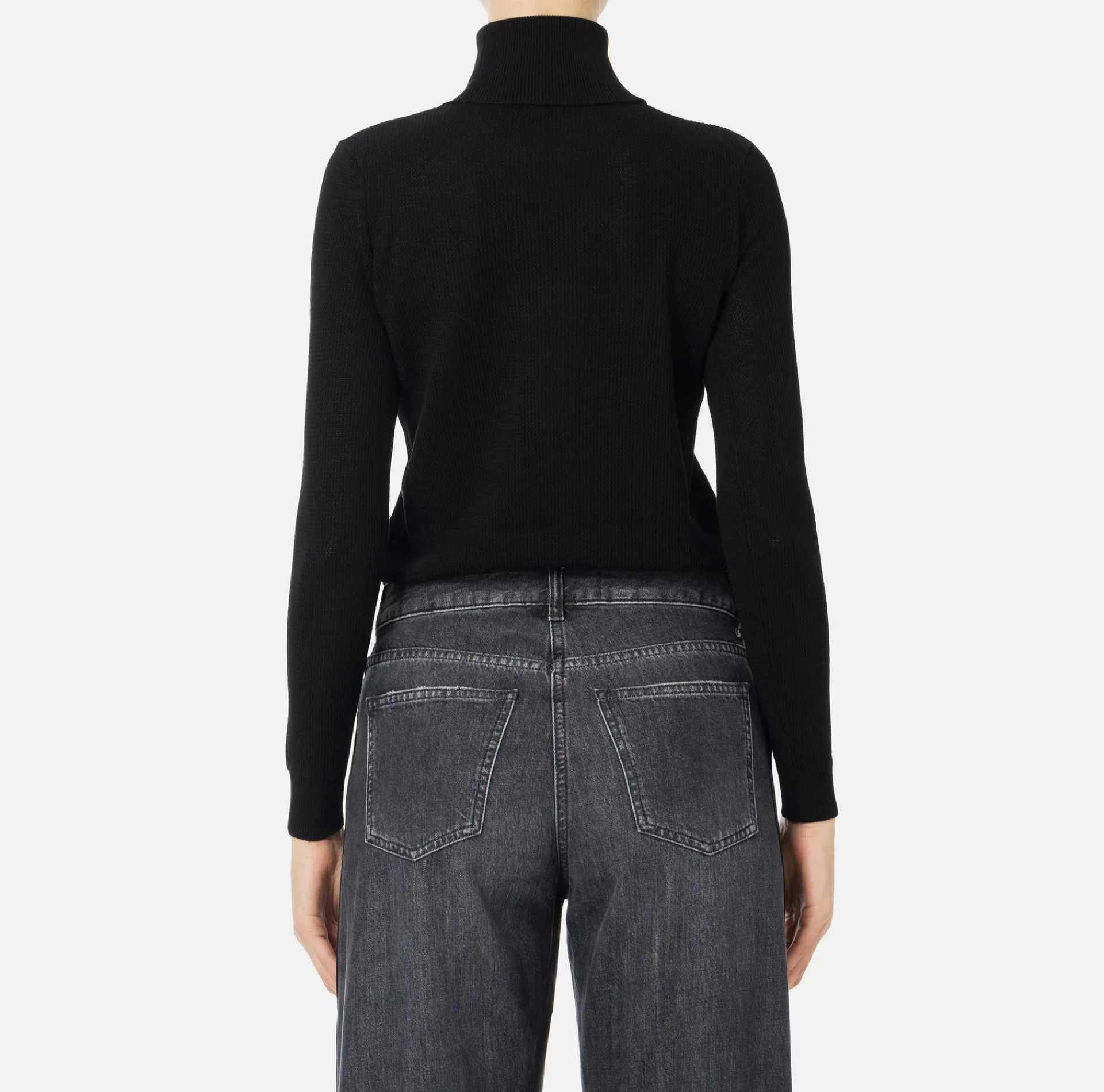 Elisabetta Franchi Knitwear And Sweatshirts|Mesh stitch turtleneck in viscose fabric with inlay Black