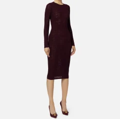 Elisabetta Franchi Midi Dresses|Knitted Dresses|Mesh stitch viscose midi dress with logo RougeNoir