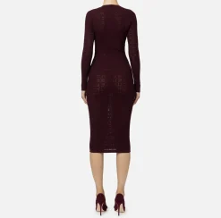Elisabetta Franchi Midi Dresses|Knitted Dresses|Mesh stitch viscose midi dress with logo RougeNoir
