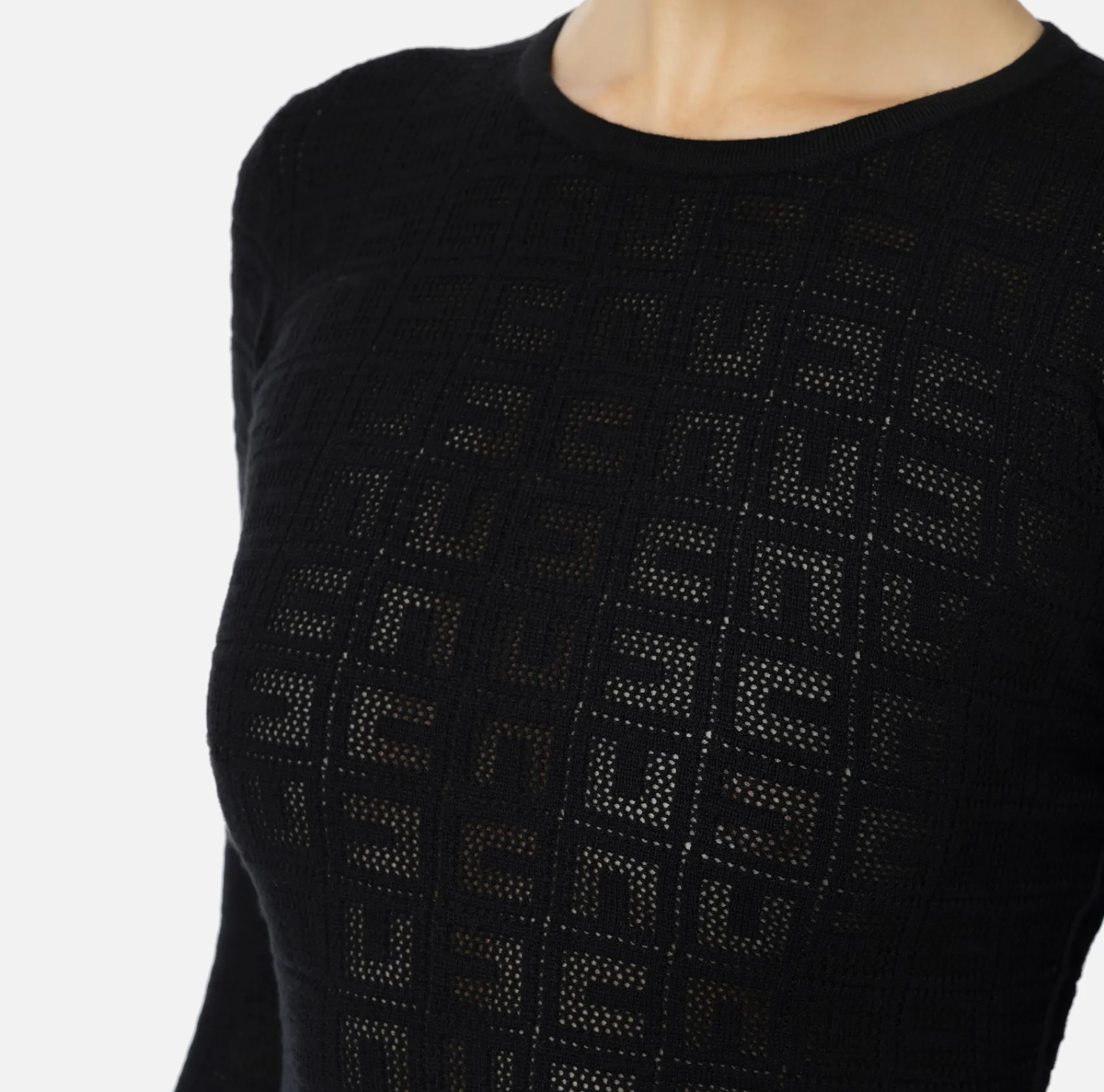 Elisabetta Franchi Midi Dresses|Knitted Dresses|Mesh stitch viscose midi dress with logo Black