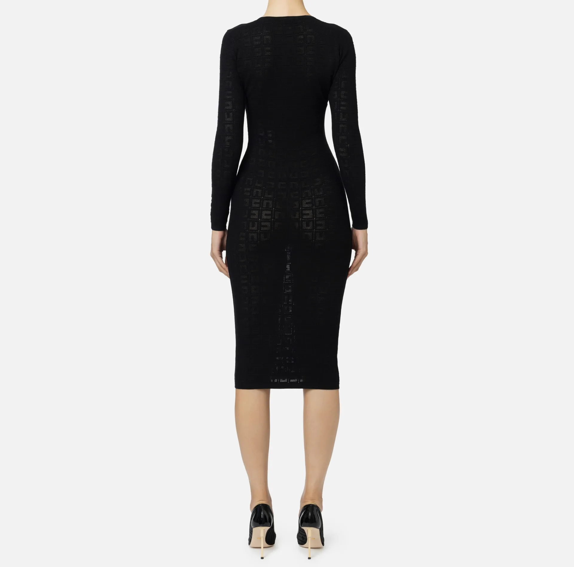 Elisabetta Franchi Midi Dresses|Knitted Dresses|Mesh stitch viscose midi dress with logo Black