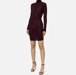 Elisabetta Franchi Dresses|Mini Dresses|Mesh stitch viscose mini dress with logo RougeNoir