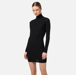 Elisabetta Franchi Dresses|Mini Dresses|Mesh stitch viscose mini dress with logo Black